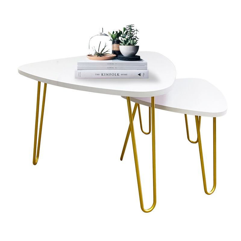 DKO DESIGN - Set X 2 Mesas De Centro Triagular Shine 40x60x40 Blanco