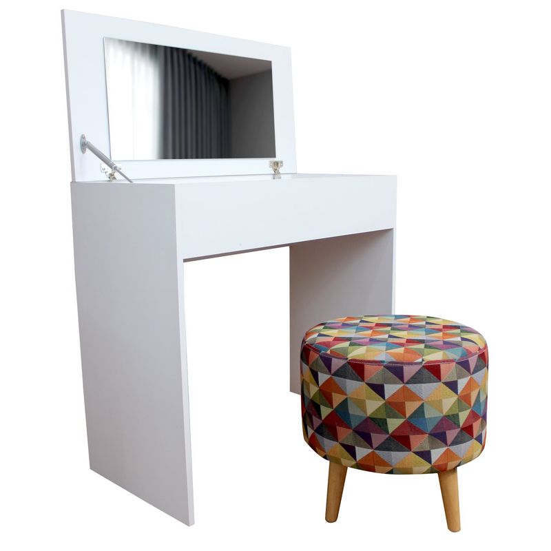 DKO DESIGN - Combo Tocador Escritorio 76x80x40 Blanco + Puff 40x40 Colors