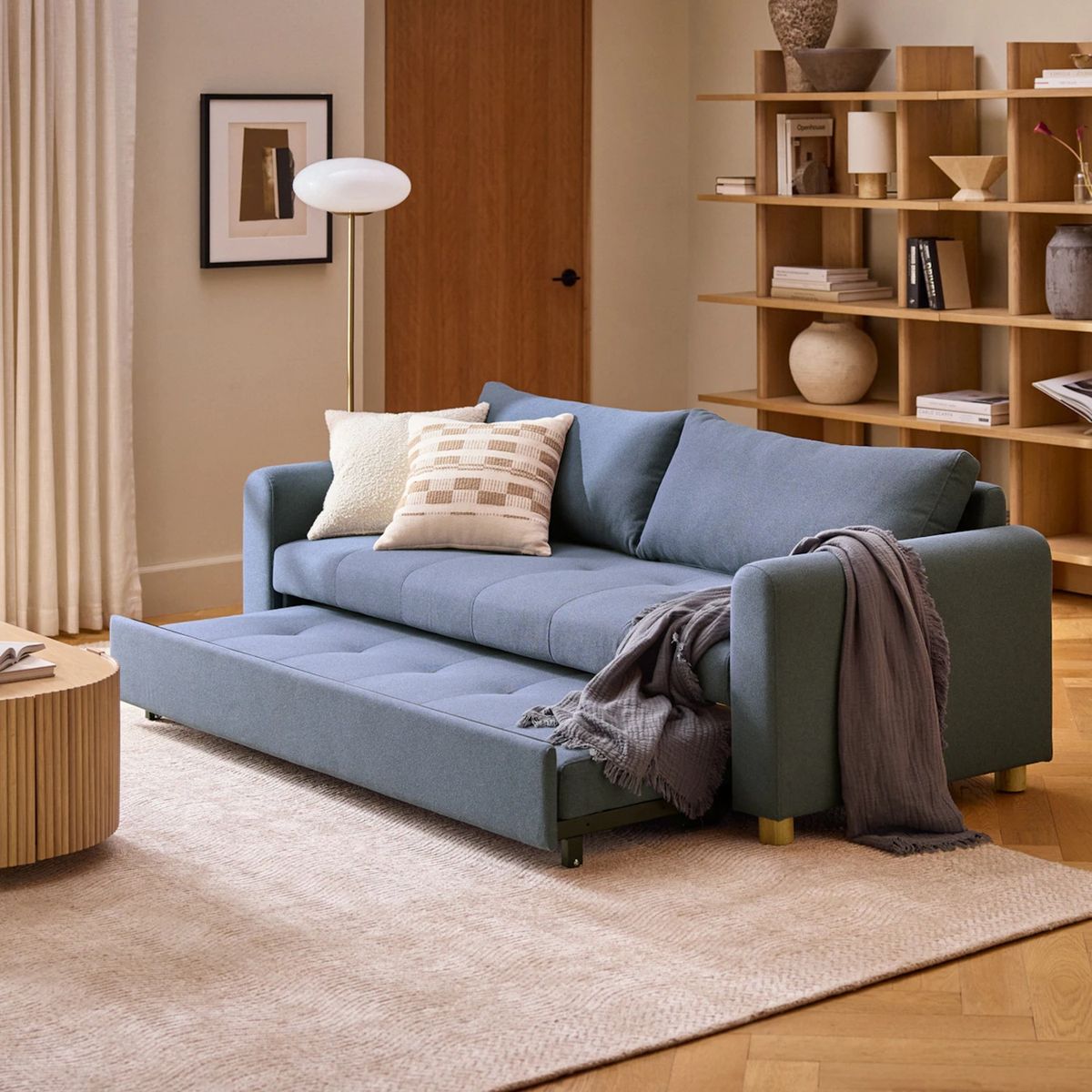 SOFA MARKET - Sofa Cama Cajon Dominica 2 Puestos Tela Azul