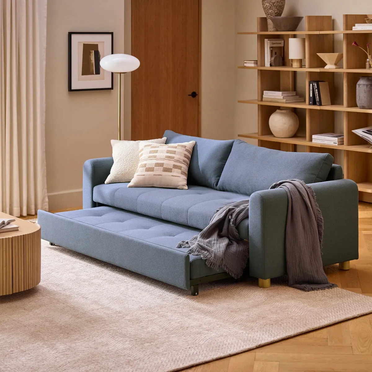 SOFA MARKET - Sofa Cama Cajon Dominica 3 Puestos Tela Azul