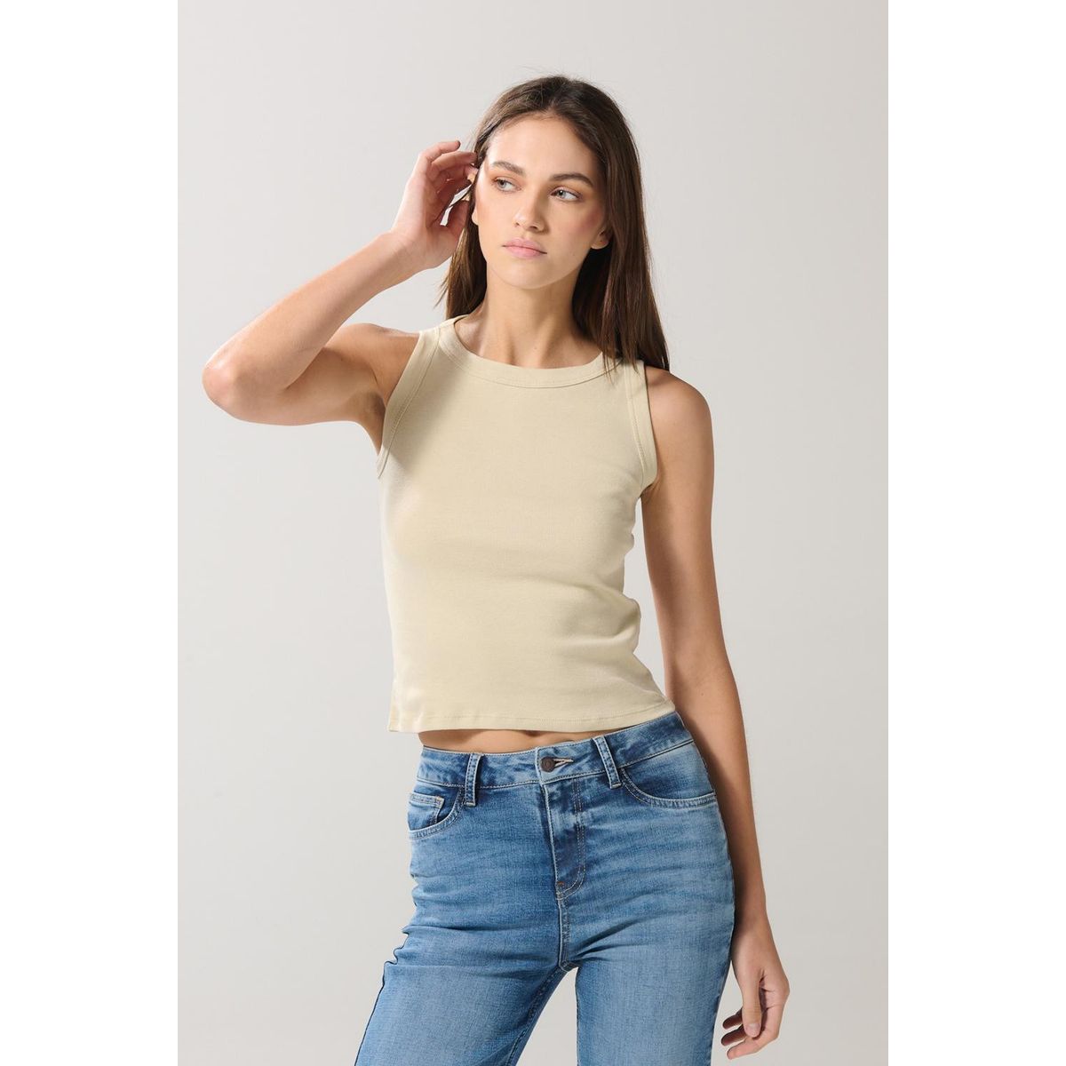 KOAJ - KOAJ Camiseta manga sisa con texturas acanaladas unicolor Mujer