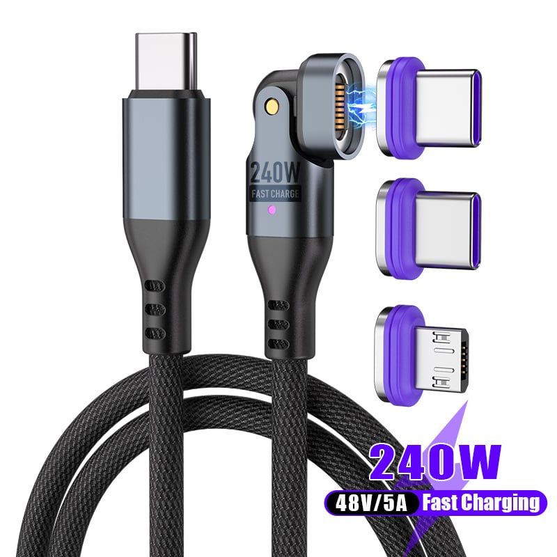 GENERICO - Cable Cargador Magnetico 540 grados de 2 metros 240w