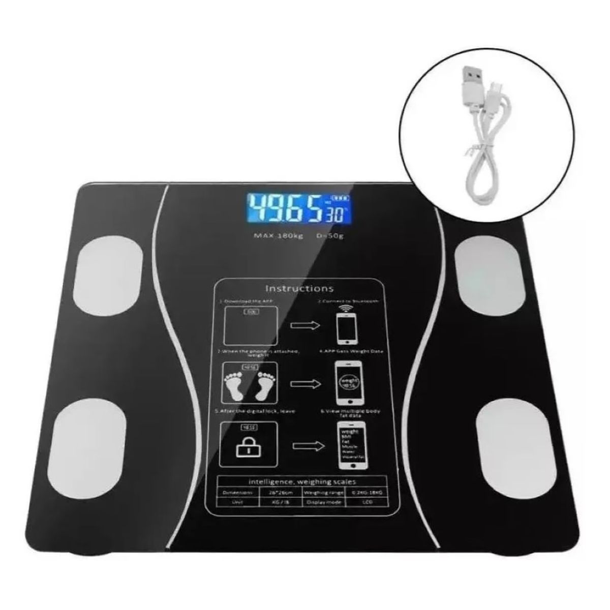 GENERICO - Bascula Inteligente Bluetooth Digital Vidrio Templado