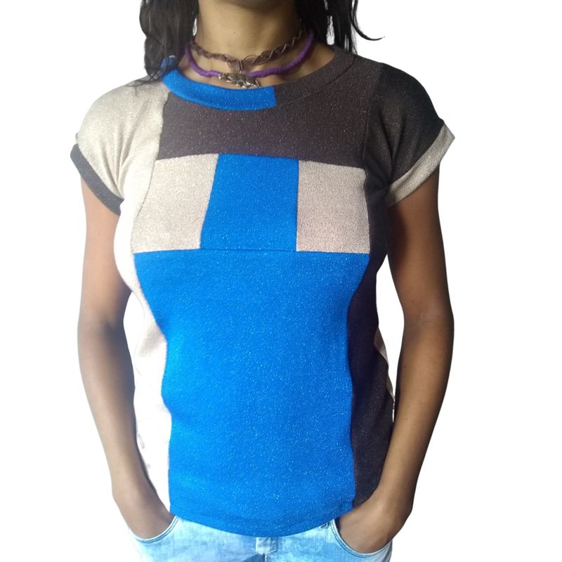 GENERICO - Buso manga corta tejido de punto delgado brillante ORDIRI TEXTIL informal beihg café