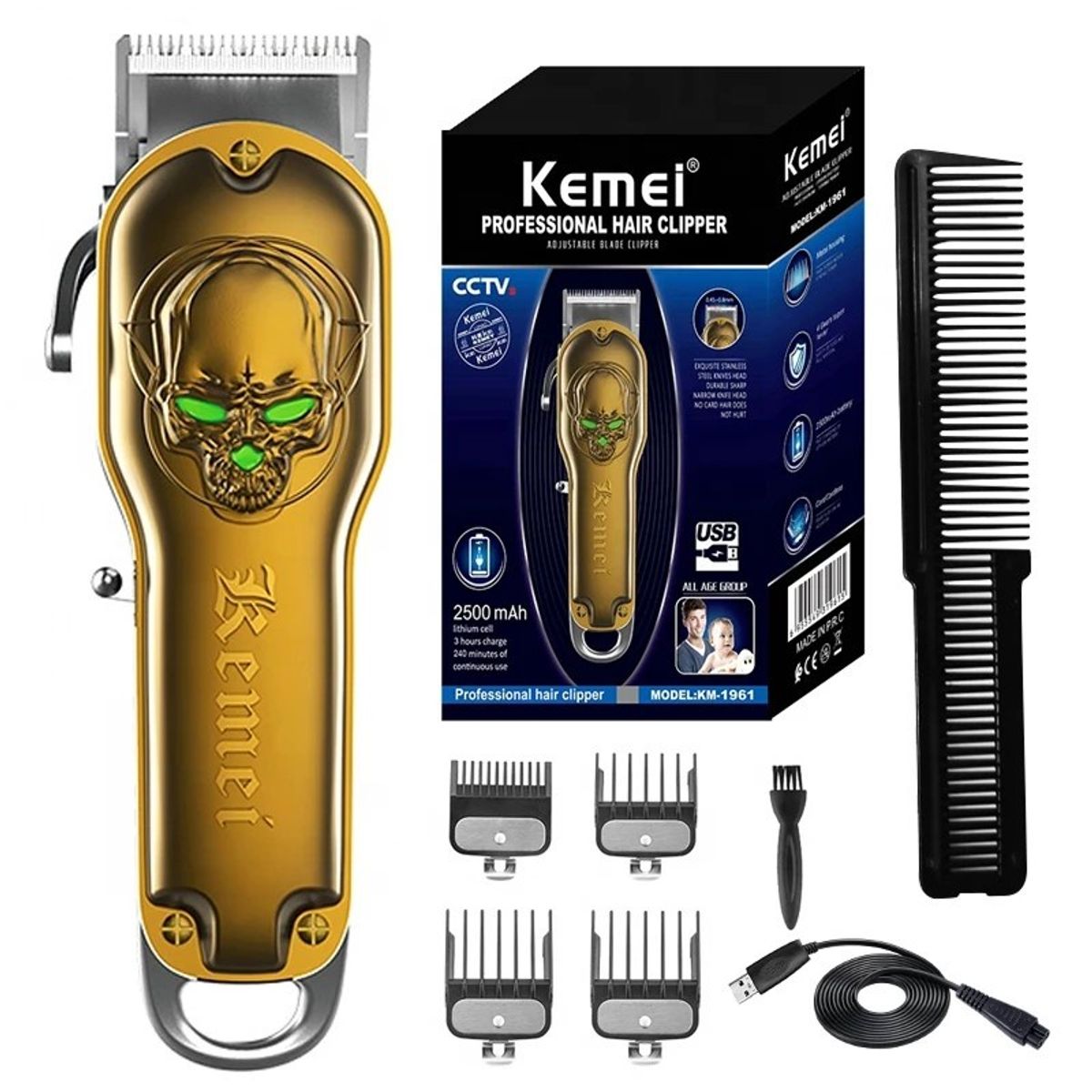 KEMEI - Maquina Peluquería Profesional Kemei 1961 Dorado Inalambrica