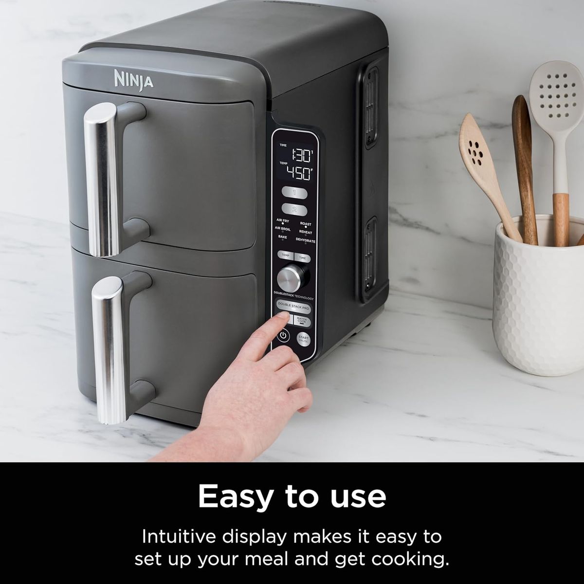 NINJA - Freidora Profesional Ninja Digital Doble Cesta Doublestack Xl 10L