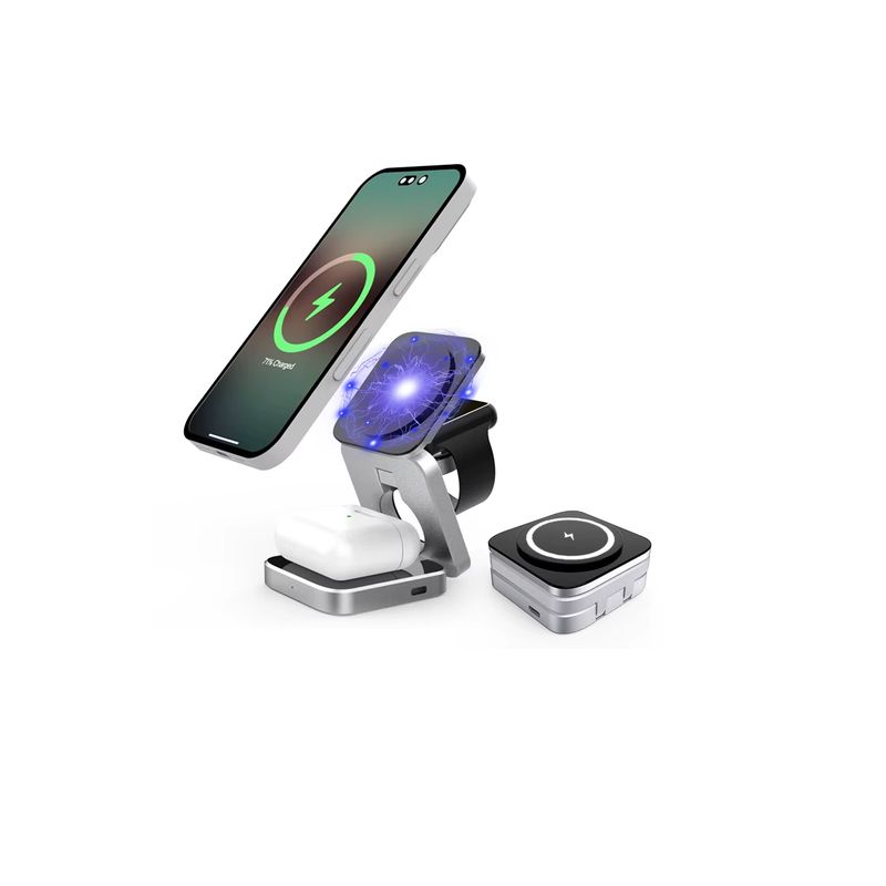 GENERICO - Cargador Magnetico Base Plegable 3 En 1  Para Celular