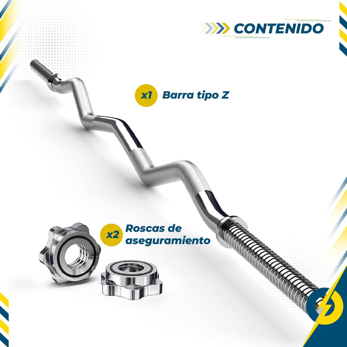 PBOLD - Barra Curl EZ 120 cm Levantamiento Pesas 1 Pulgada