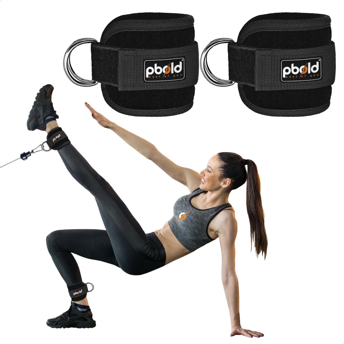 PBOLD - Tobilleras Straps  Acolchadas Correas Para Polea Gym Negro
