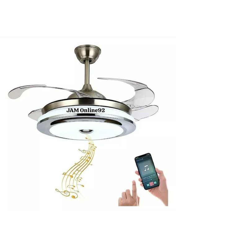 SILVER - Ventilador De Techo Aspas Retráctiles Luz Led Y Bluetooth
