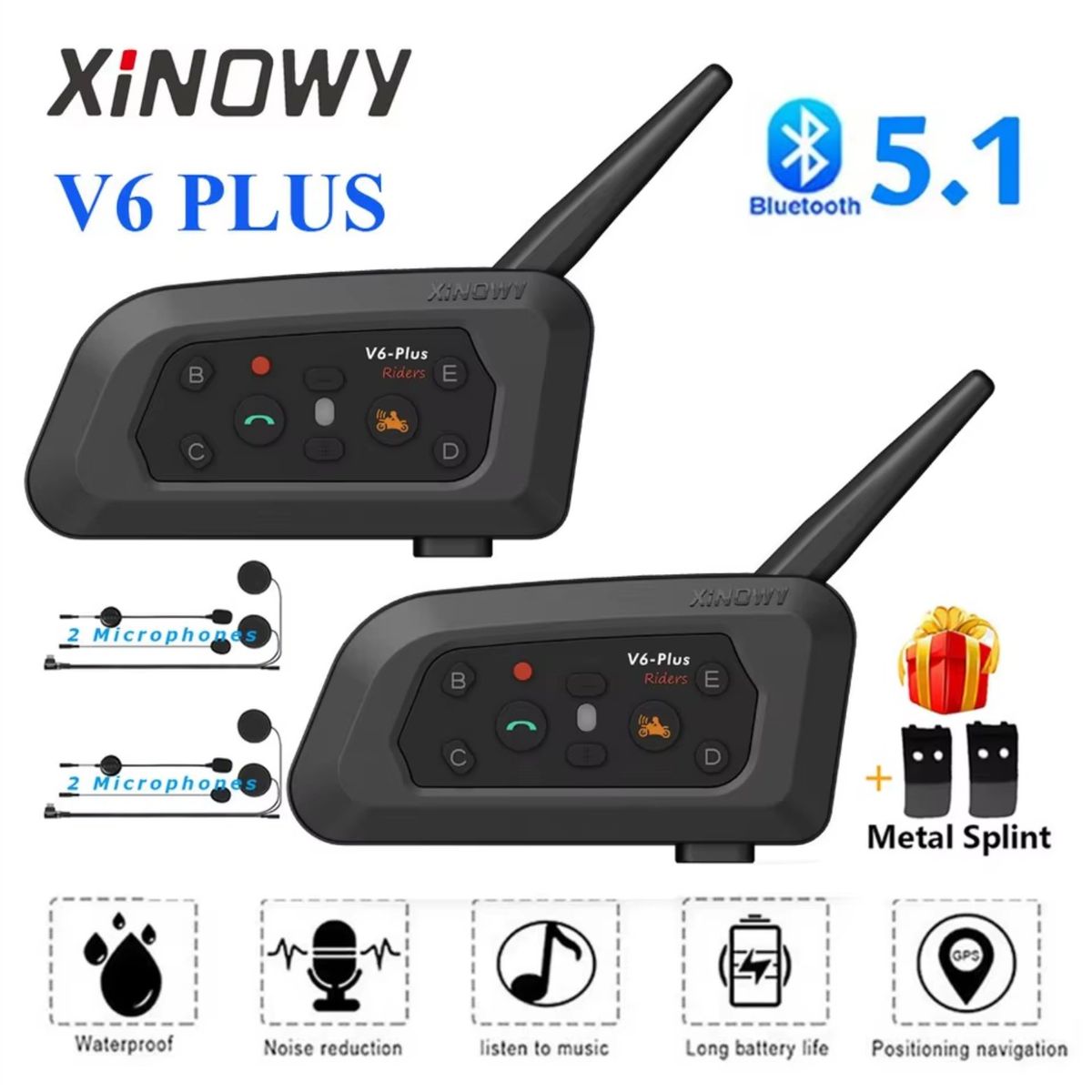 GENERICO - intercomunicador Xinowy V6 Plus Bluetooth  X2 unidades