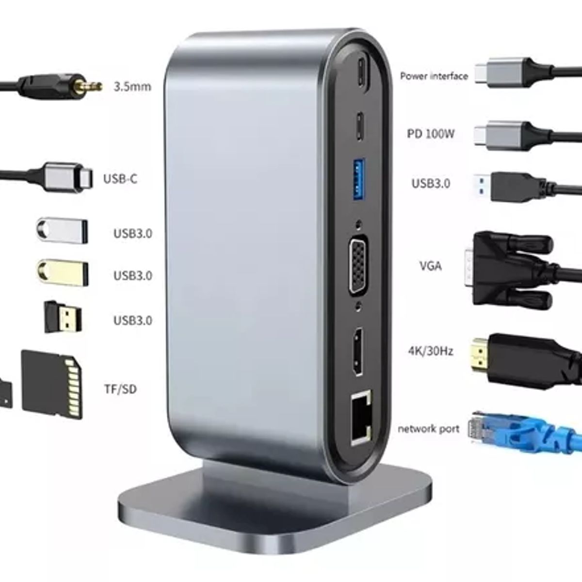 GENERICO - Adaptador Hub Torre 12en1 Pc Laptop Usb-c Hdmi Vga Ethernet