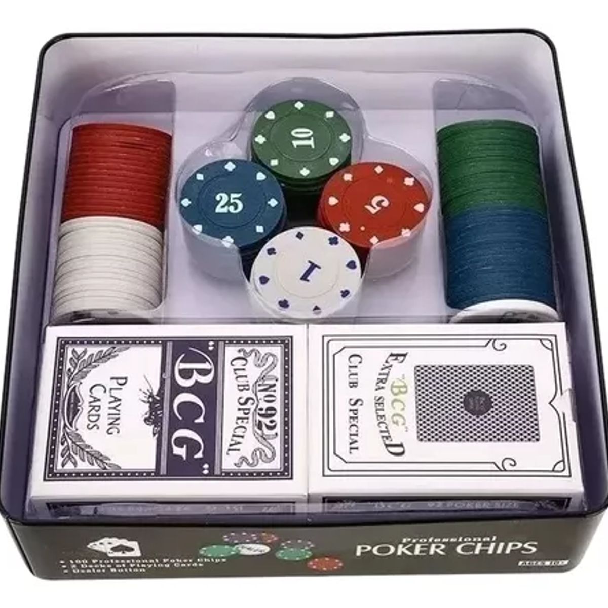 GENERICO - Juego Poker Chips 100 Fichas Cartas Casino Estuche Reuniones