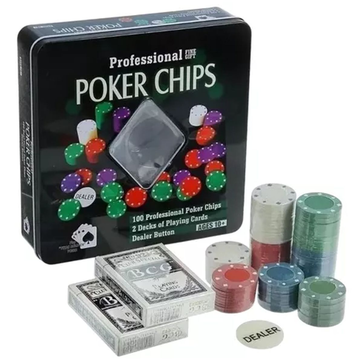 GENERICO - Juego Poker Chips 100 Fichas Cartas Casino Estuche Reuniones