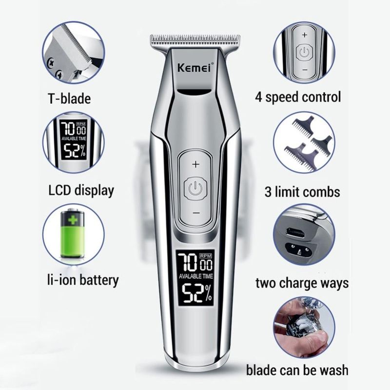 KEMEI - Máquina Afeitar Recortadora Kemei Km-5027 Plata