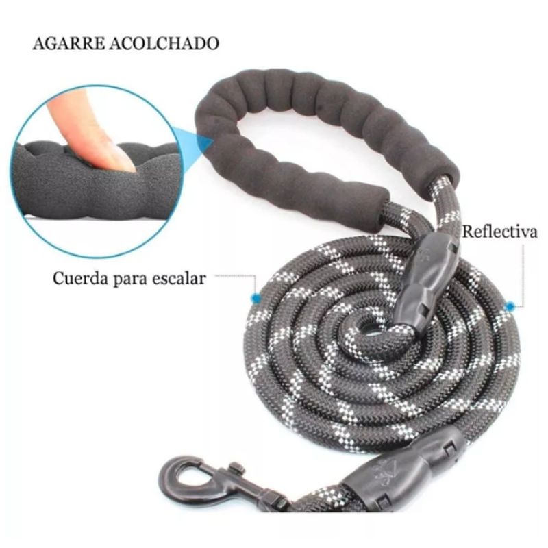 AFM - Correa Para Perros Gruesa Trailla Lazo Reflectivo Mango Goma