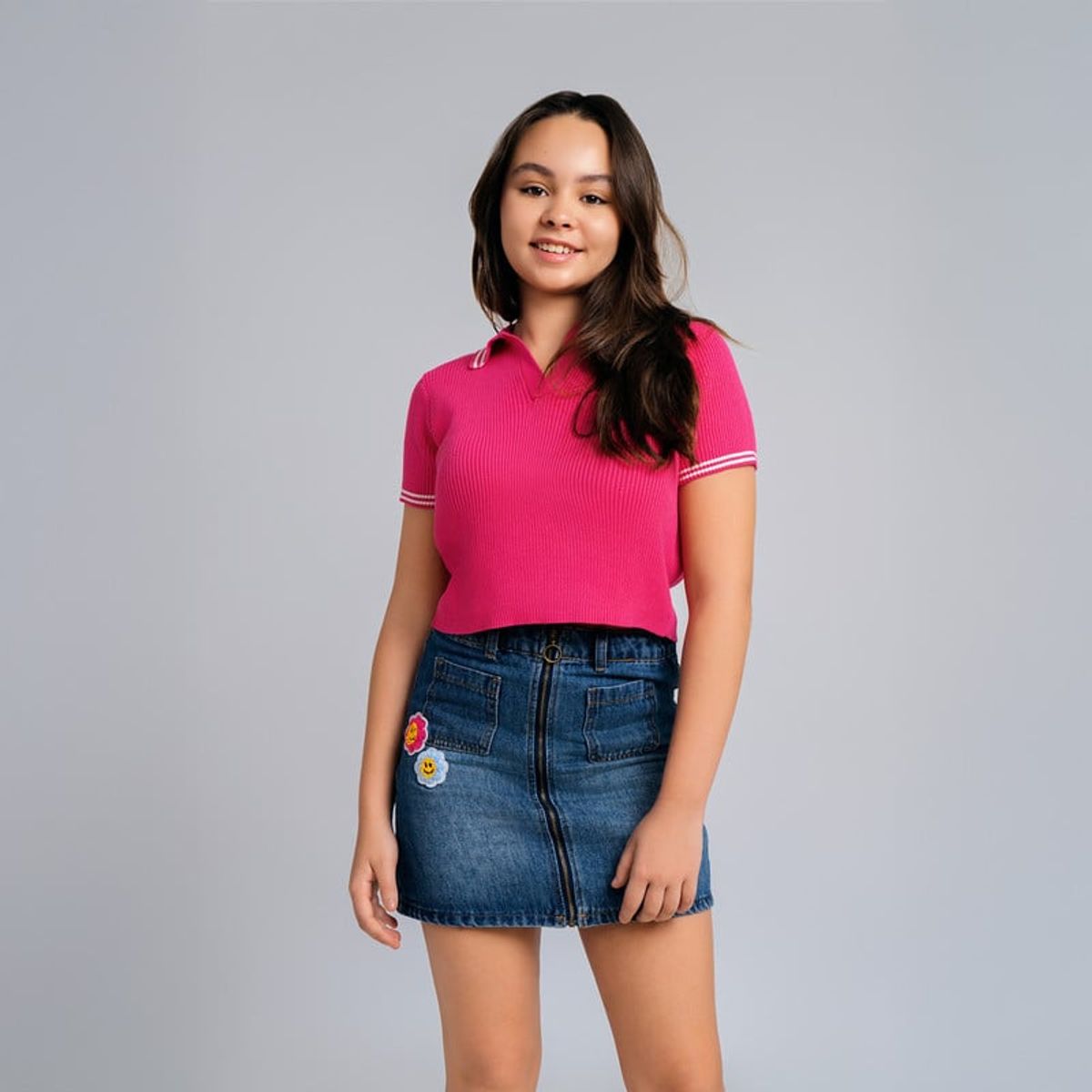 QTORSE - Camiseta  Polo rosa tejida para Niña
