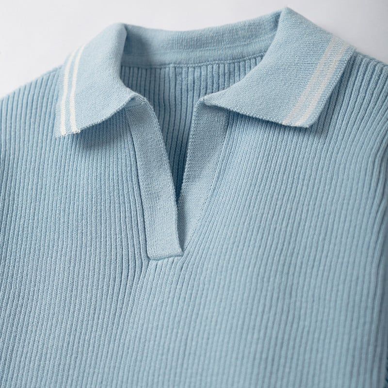 QTORSE - Camiseta  Polo Azul tejida para Niña