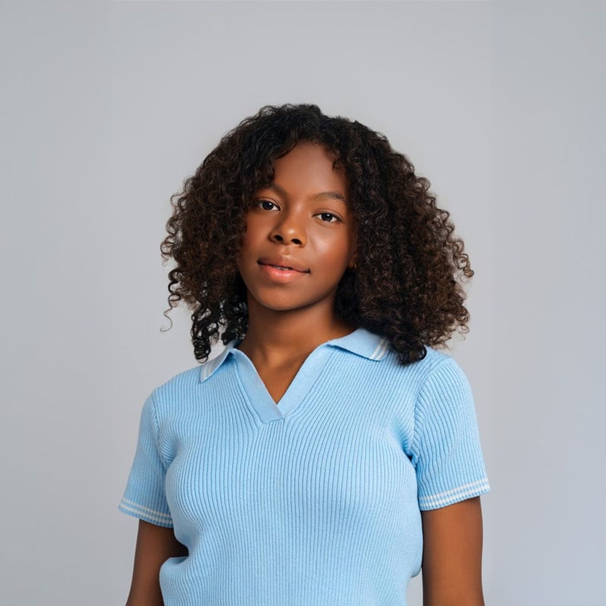 QTORSE - Camiseta  Polo Azul tejida para Niña