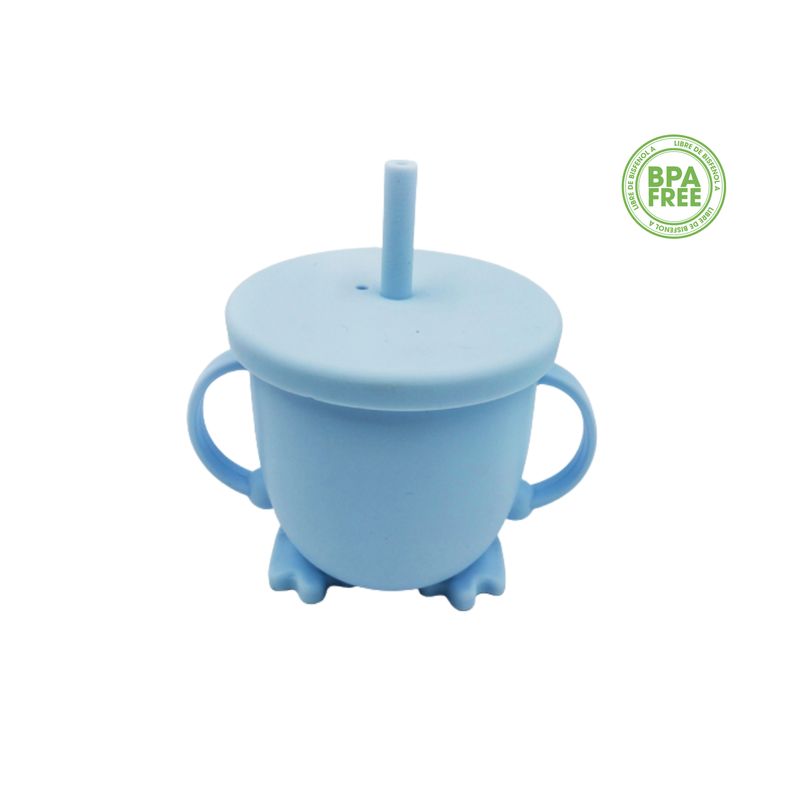 GENERICO - VASO ENTRENADOR SILICONA REUSABLE PITILLO PATITAS-AZUL