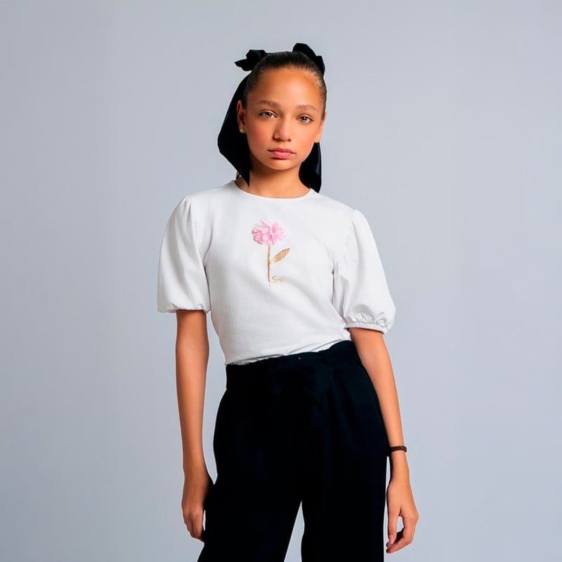 QTORSE - Camiseta con flor para Niña