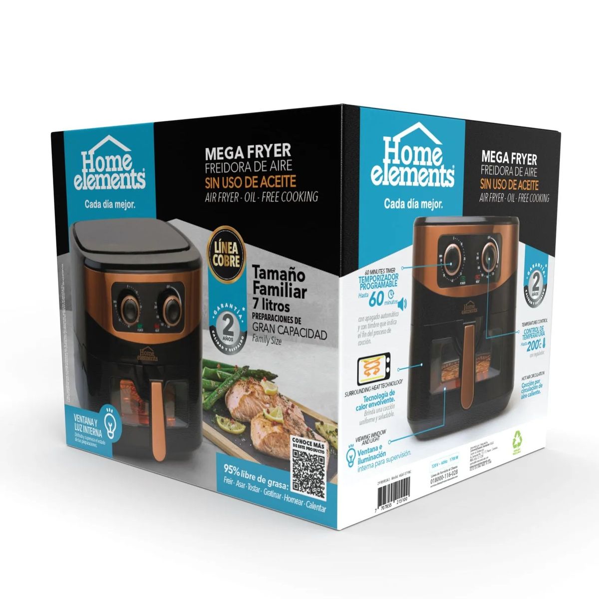 HOME ELEMENTS - Freidora De Aire 7 Litros Home Elements - Mega Fryer