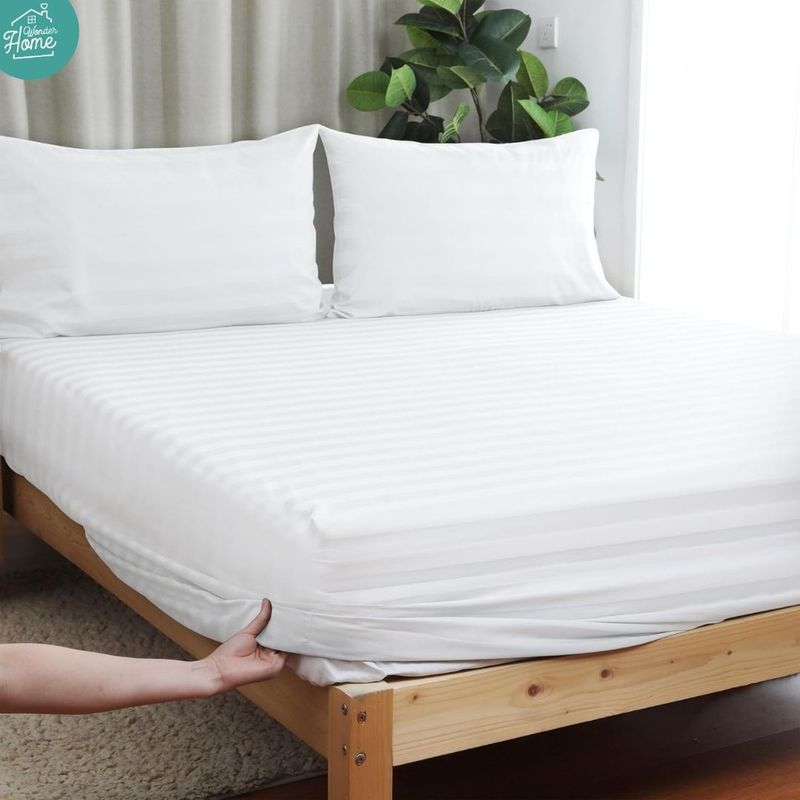 WONDER HOME - Sábana ajustable + 2 fundas Blanco Cama Doble