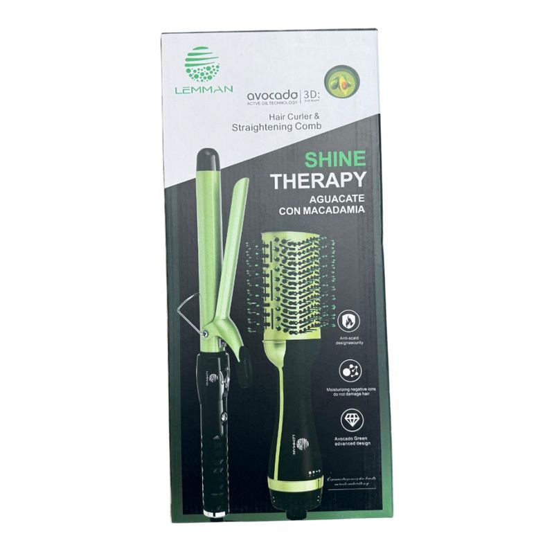 LEMMAN - Combo Set Cepillo Secador + Pinza Rizadora Lemman Aguacate Therapy