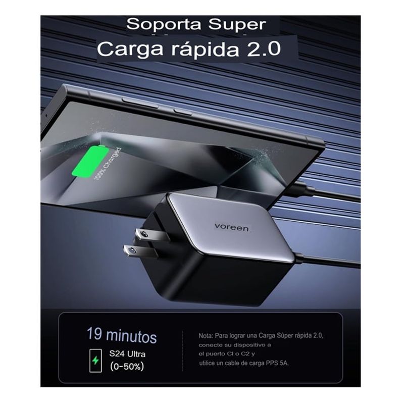 UGREEN - Cargador De Pared Ugreen Carga Rápida 65w Nexode 4 Puertos