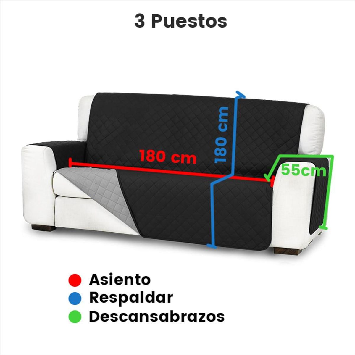 SKY - Protector Sofá Grueso Forro 3 Puestos Doble Faz