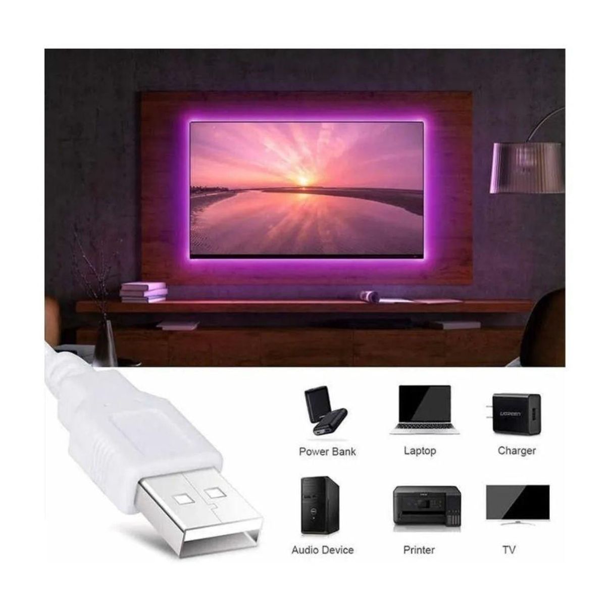 SKY - Cinta Led Multicolor Flexible Entrada Usb Rgb 5 Metros