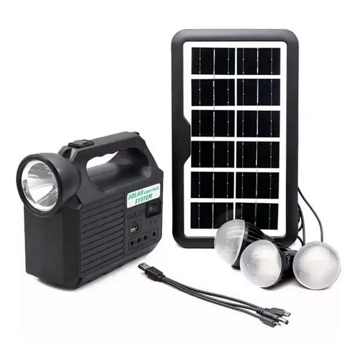 DAYOSHOP - Kit Lampara Panel Solar Linterna + 3 Bombillas Usb Gd 8017mk