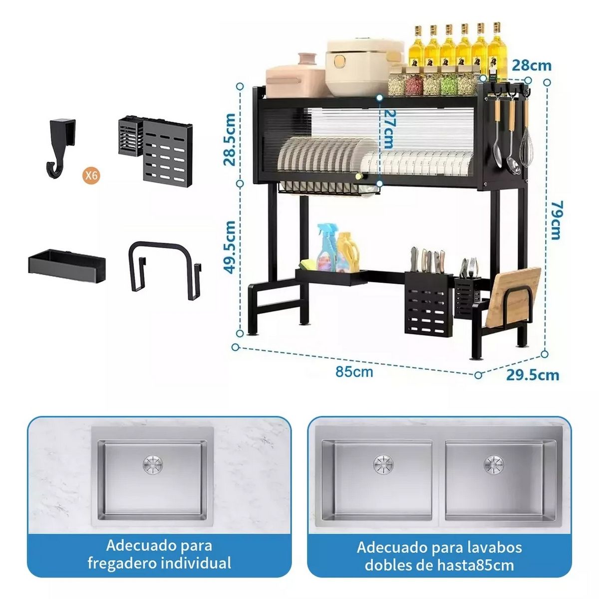 DAYOSHOP - Organizador Y Escurridor Platos Loza Con Tapa 85 Cm