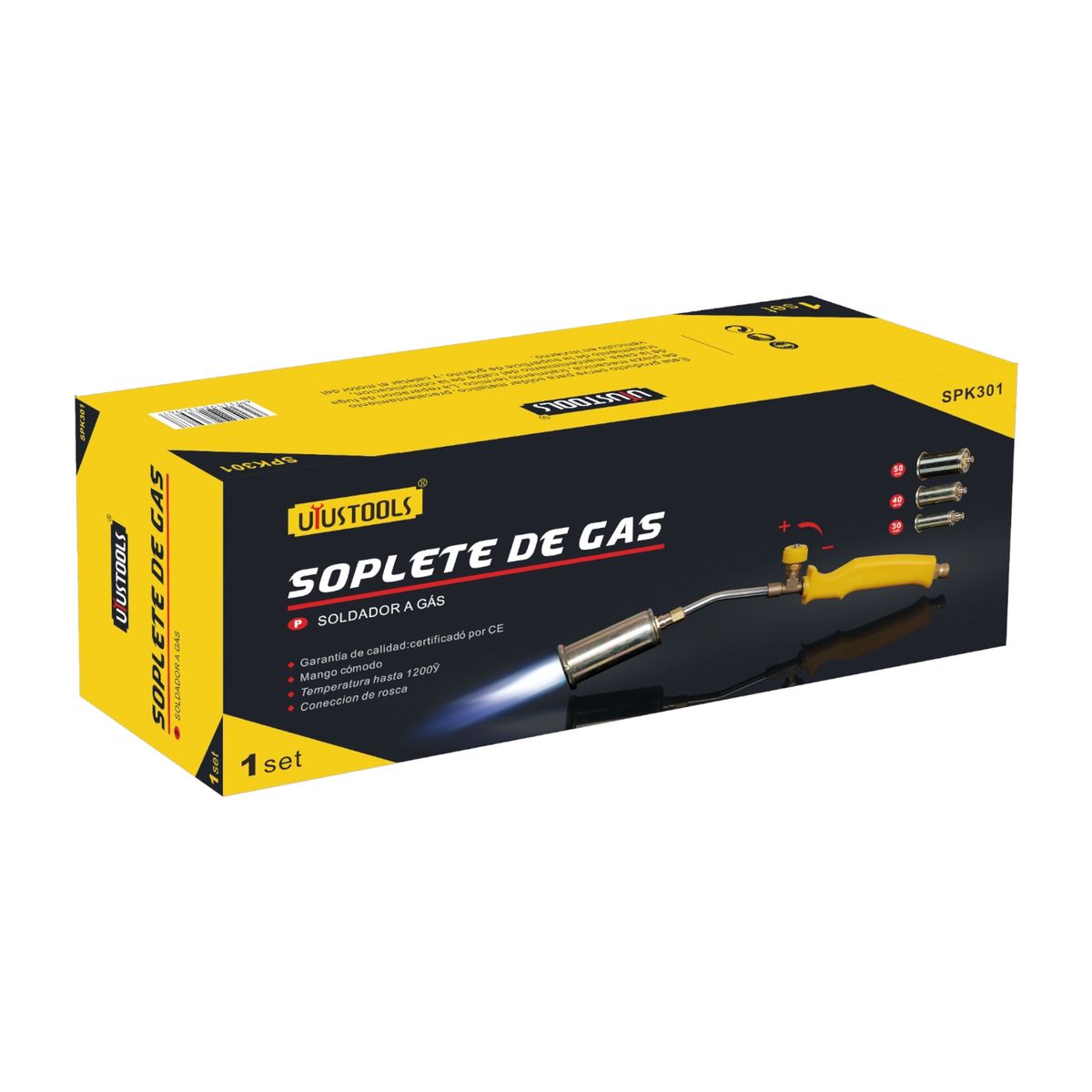 UYUSTOOLS - Soplete De Gas 3 Boquillas 30-40-50 Mm 1200°c Uyustools