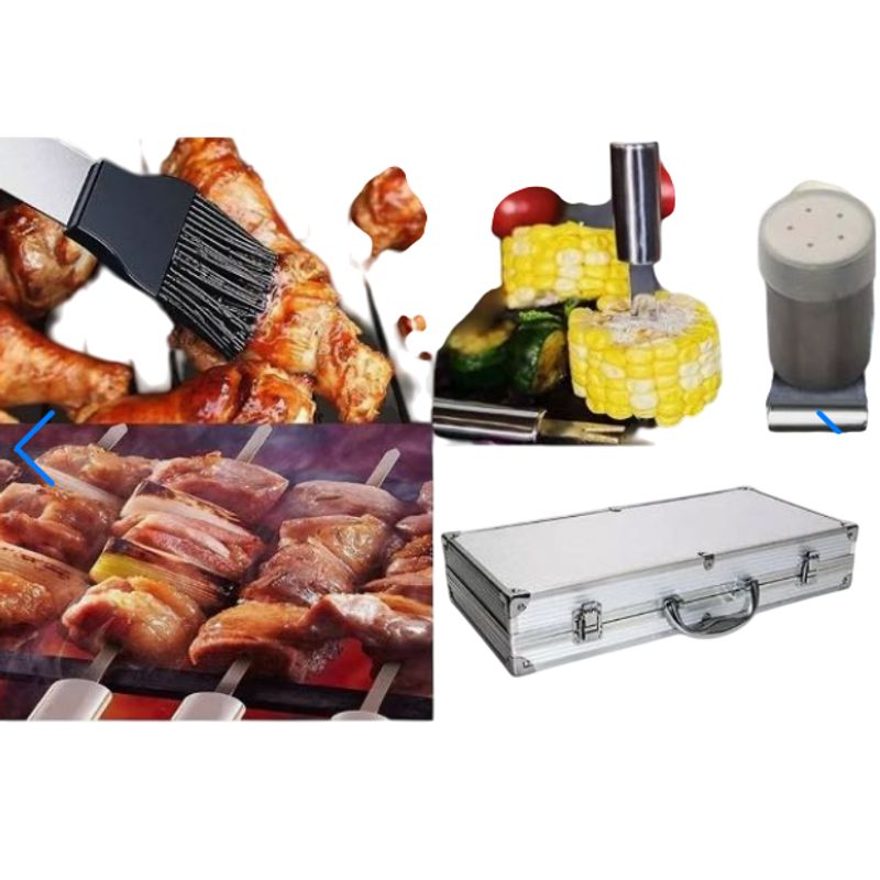 GENERICO - Set de bbq de 18 piezas con maletín kit de asados de parrilla BBQ18