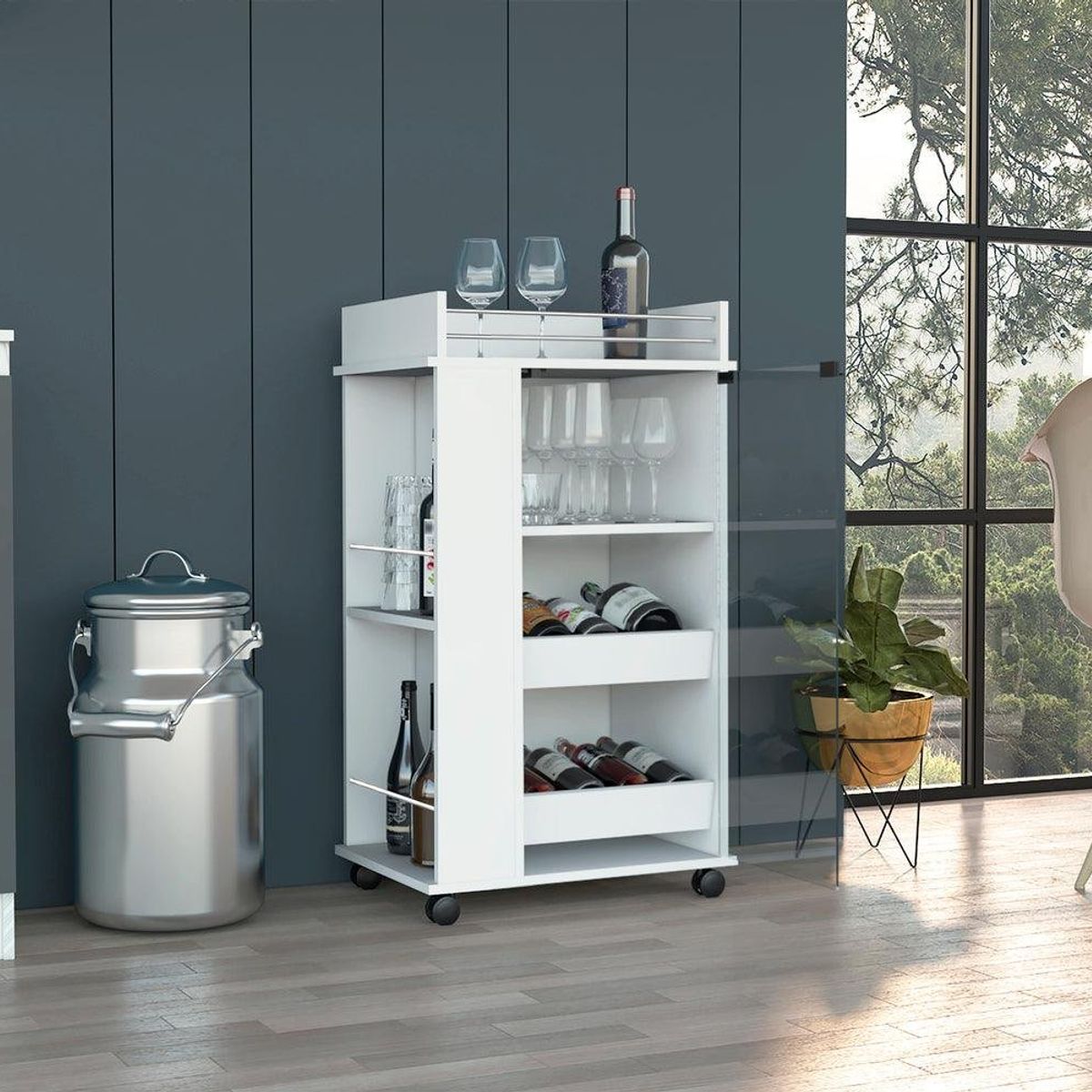 RTA DESIGN - Bar Spirit Blanco Duqueza con Amplios Espacios Para Ubicar Copas y Botellas ZF