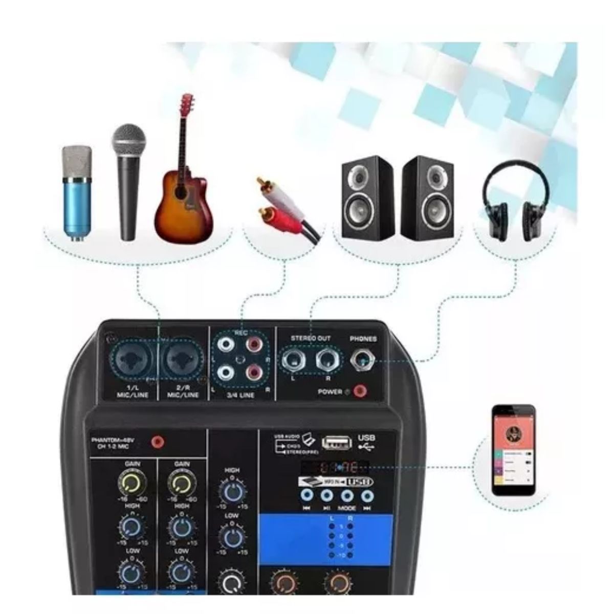 GENERICO - Mini Consola Mezclador De Audio Y Sonido Wvngr F2-mb Mixer