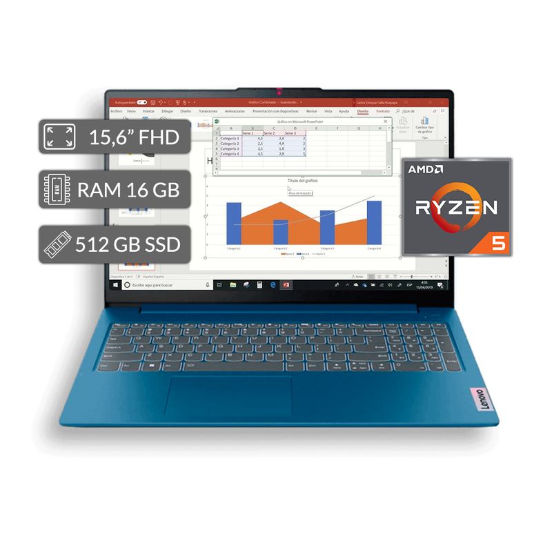 LENOVO - Portátil Lenovo Ideapad Slim 3 15AMN8- RYZ 5 7520U -  16GB - SSD 512GB - 15,6″ Azul W11P