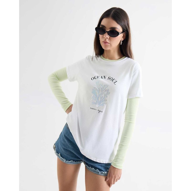SEVEN SEVEN - Camiseta Para Mujer Manga Corta Cuello Redondo Color Crudo Marca Seven Seven #28096201