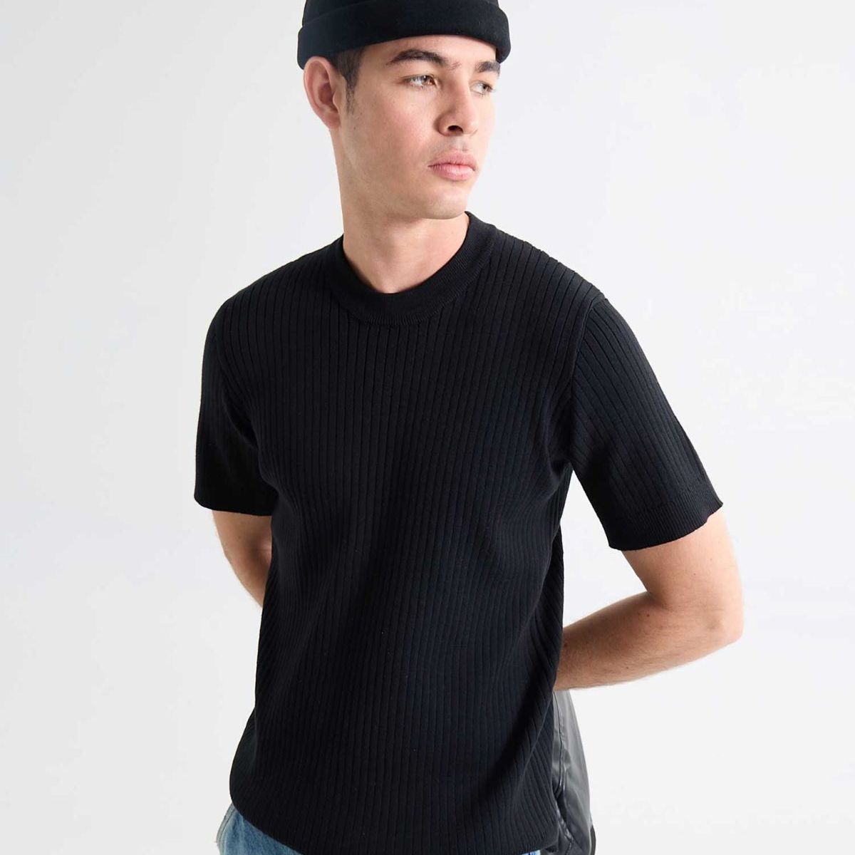 SEVEN SEVEN - Camiseta Tejido Tricot  Para Hombre Negro Seven Seven