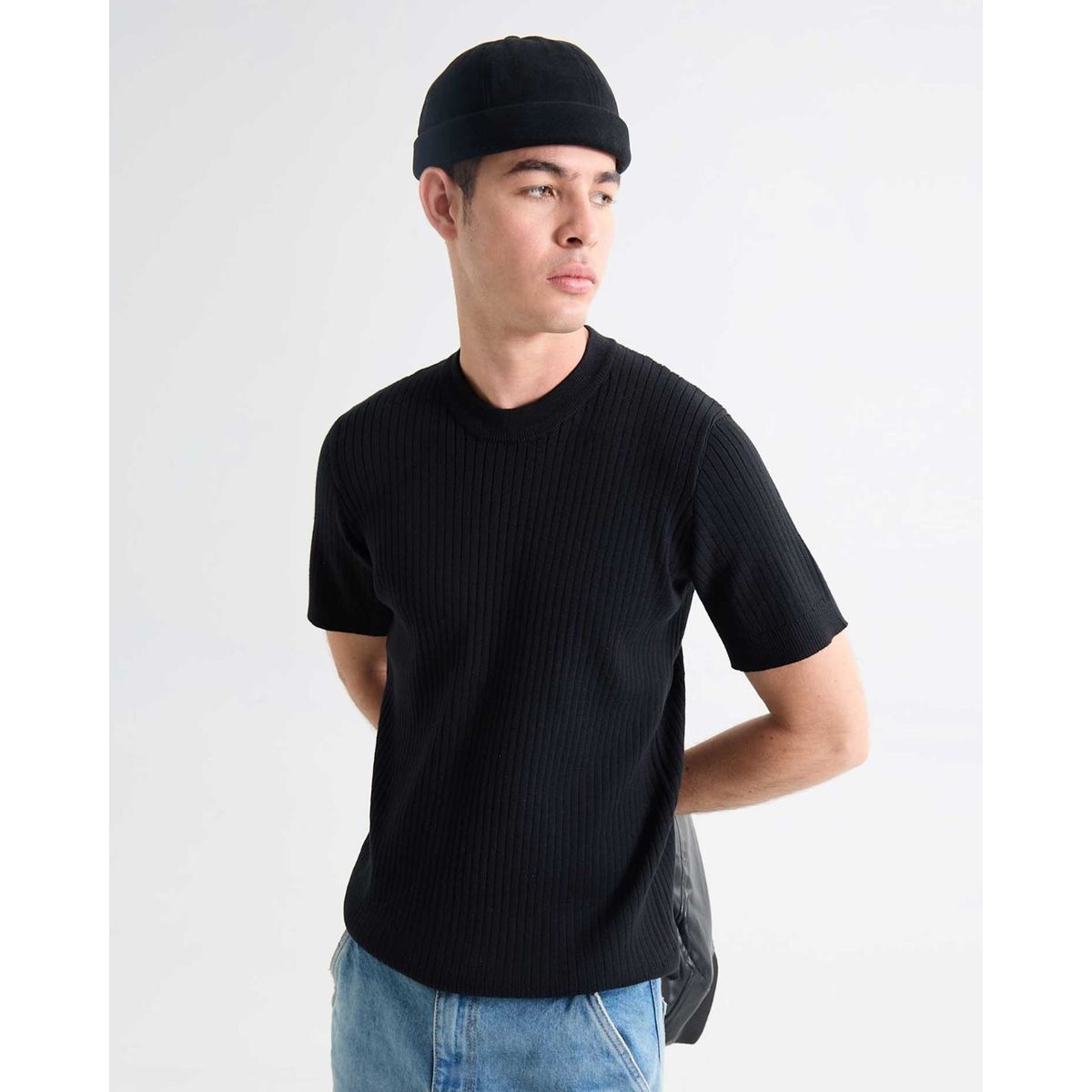 SEVEN SEVEN - Camiseta Tejido Tricot  Para Hombre Negro Seven Seven