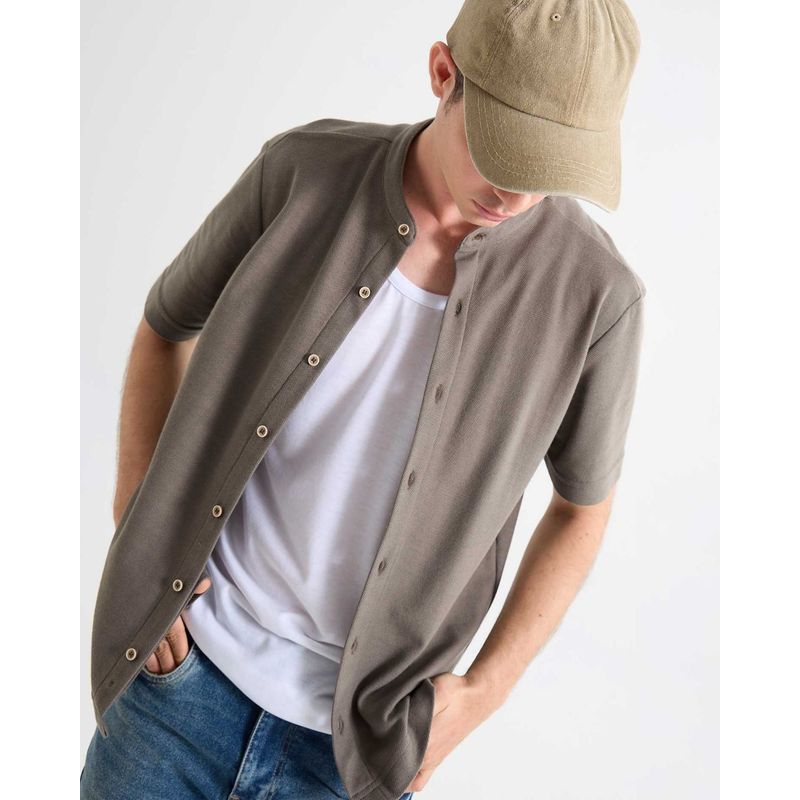 SEVEN SEVEN - Camisa Para Hombre Manga Corta Sin Bolsillo Cuello Neru Color Taupe Marca Seven Seven #45012133