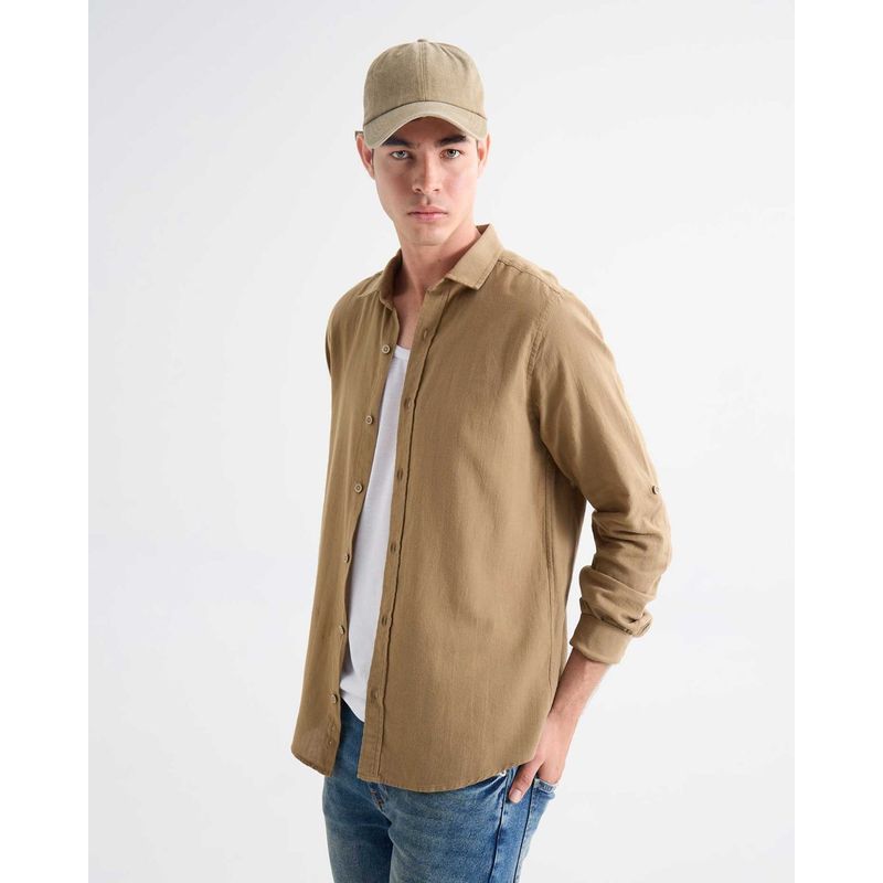 SEVEN SEVEN - Camisa Para Hombre Manga Larga Sin Bolsillo Cuello Casual M Color Beige Marca Seven Seven #45012105