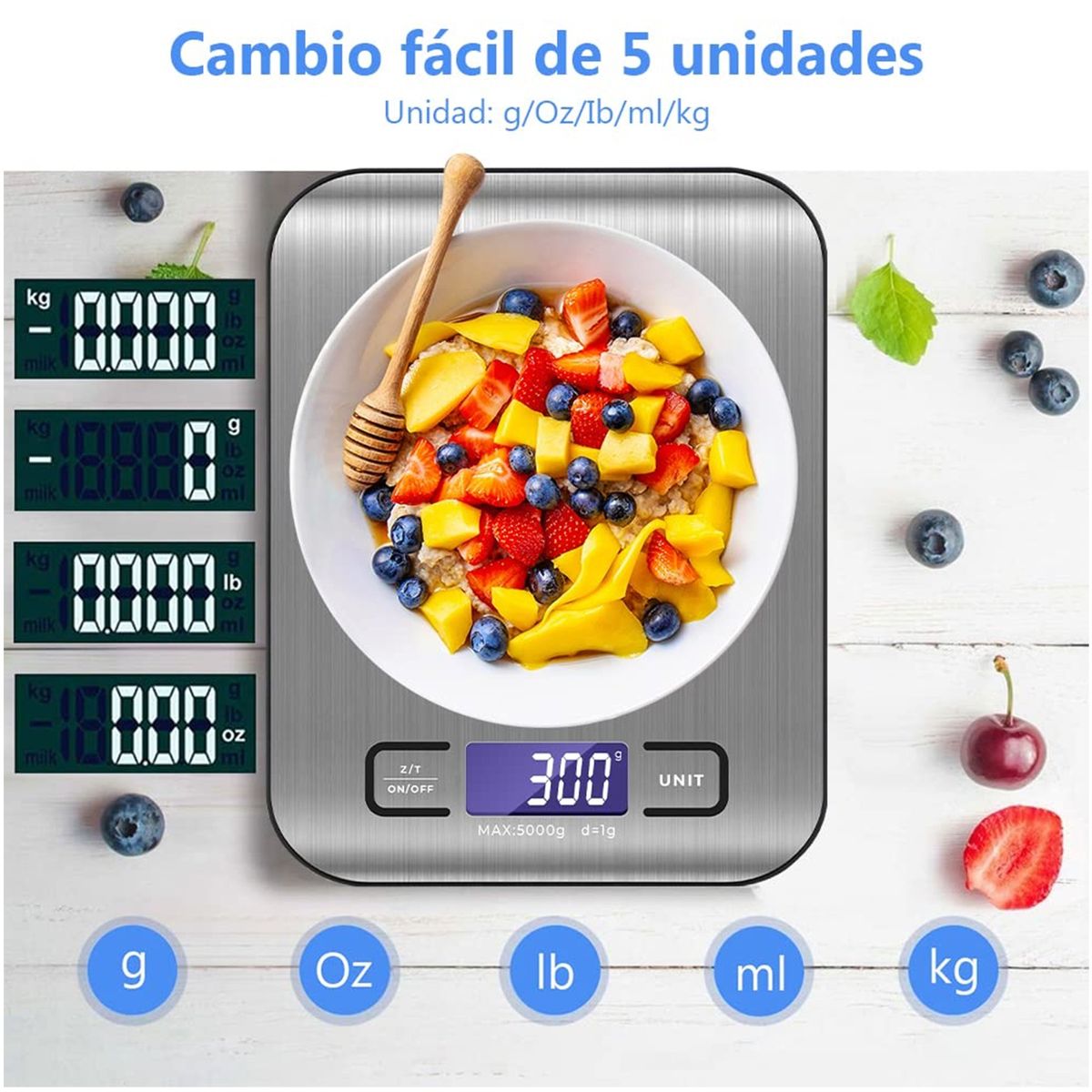ONE PIXEL - Balanza Gramera De Cocina Ergonomica Digital