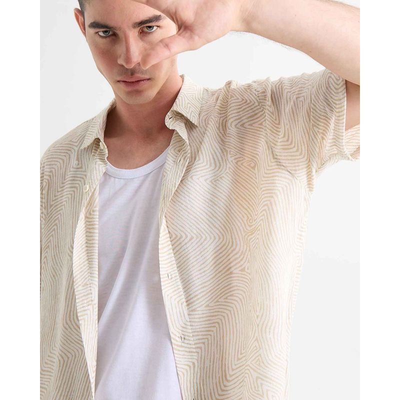 SEVEN SEVEN - Camisa Para Hombre Manga Corta Sin Bolsillo Cuello Casual M Color Crema Marca Seven Seven #45012128