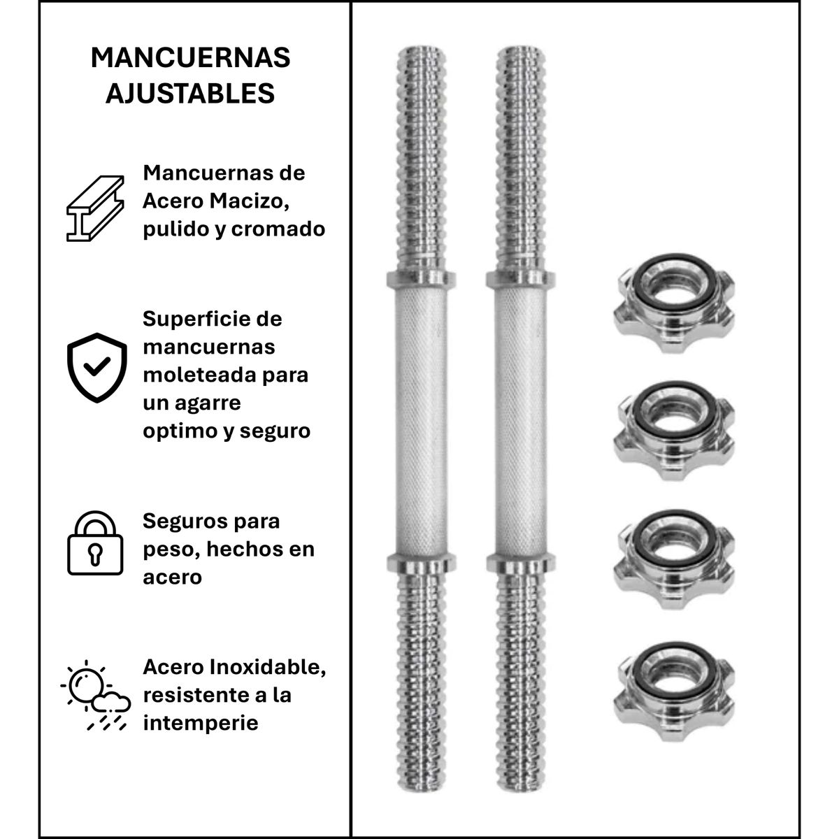HOMESALE - Combo de 2 Mancuernas  de acero cromado 35cm/ diametro 3cm
