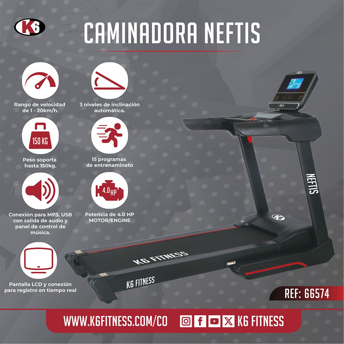 K6 - Banda Caminadora Eléctrica K6 Neftis..