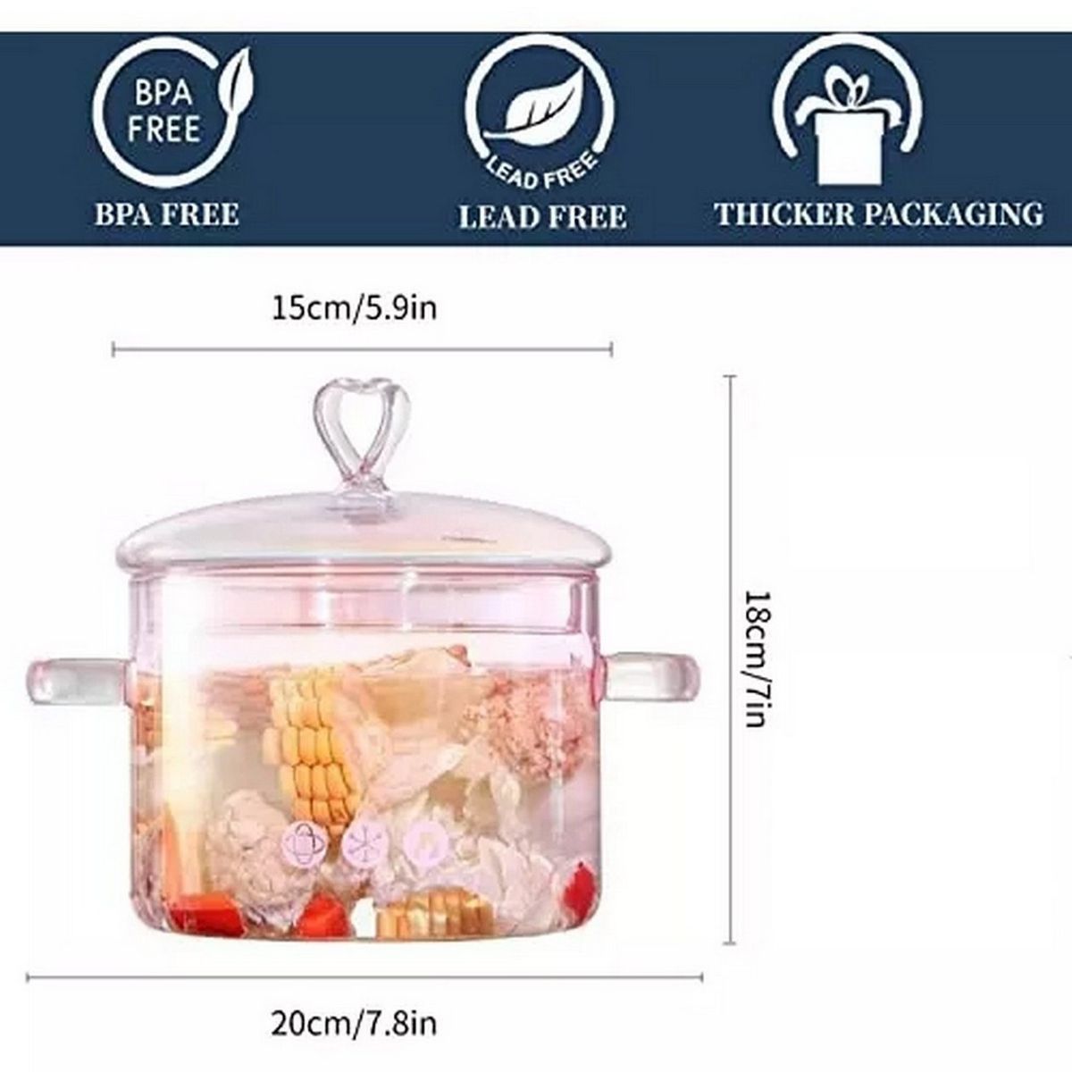 DAYOSHOP - Ollas Transparentes Cocinar 1500 Ml Cristal Resistente Calor