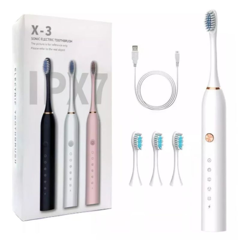 GENERICO - Cepillo Eléctrico Dental Impermeable 4 Cabezales Blanco.---