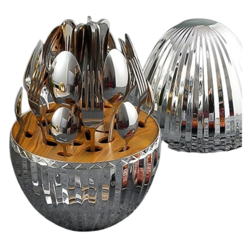 GENERICO - Juego Cubiertos 24pcs Acero Inoxidable Estuche Plata Diamantado